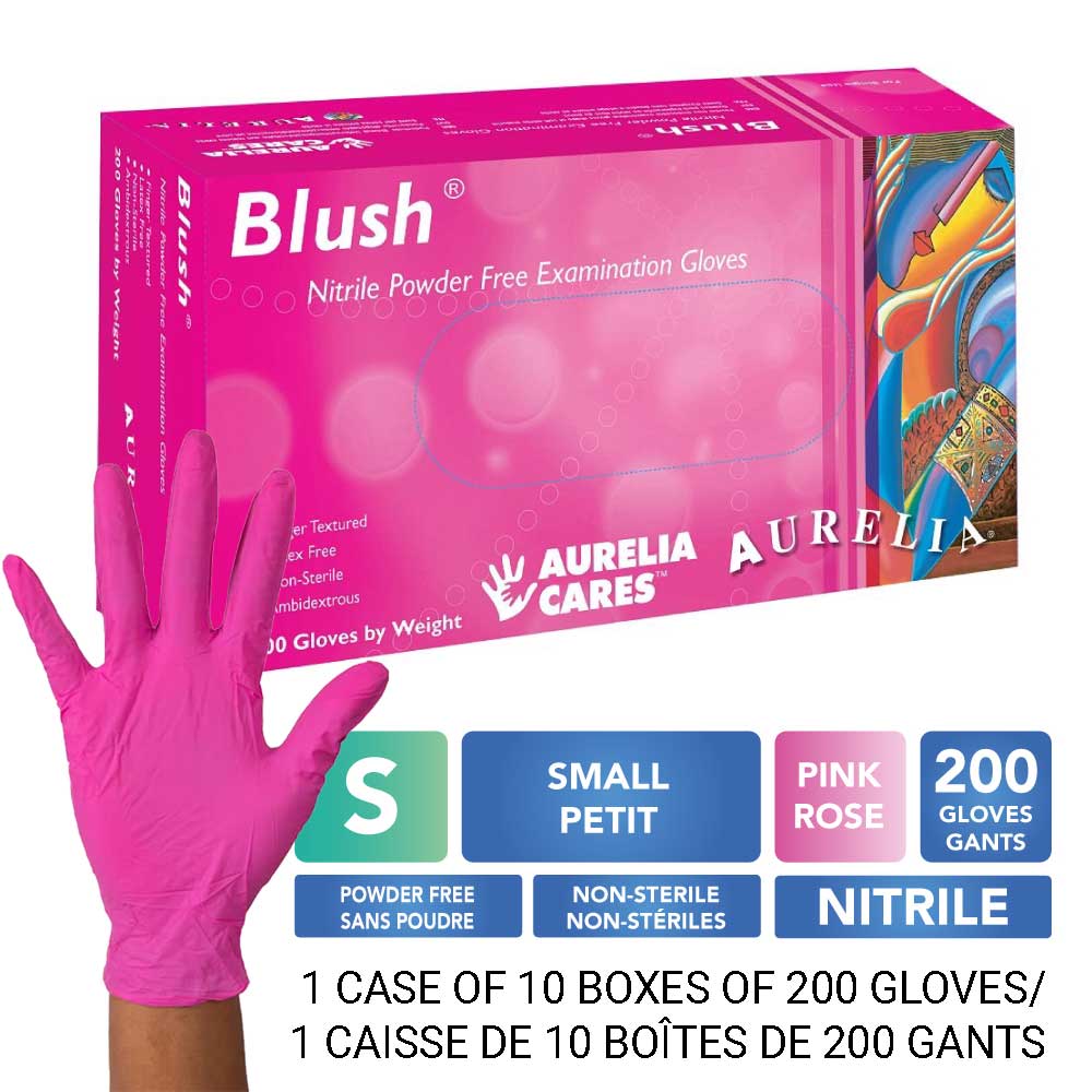 [578886-P-10] AURELIA® Blush® Powder Free Nitrile Gloves - Small (200) Pink - (Case of 10 pk.)