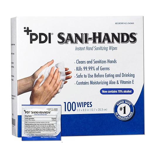 Sani-Hands Lingettes désinfectantes pour les mains 5'' x 8'' (1 Boite = 100 Lingettes)