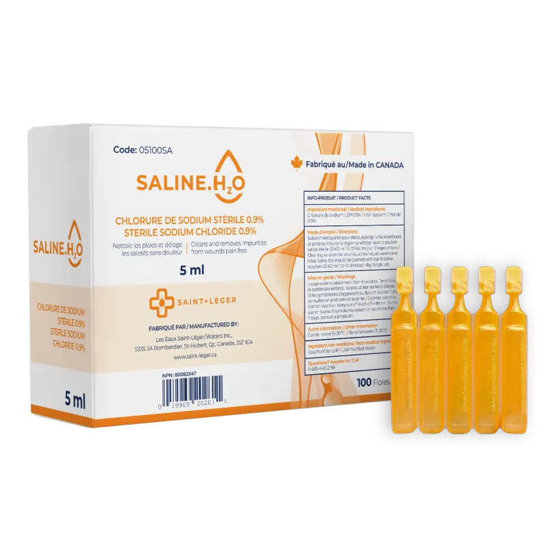 SAINT-LÉGER - Ampoules 5ml Chlorure de Sodium Sterile 0.9% - Pack de 100